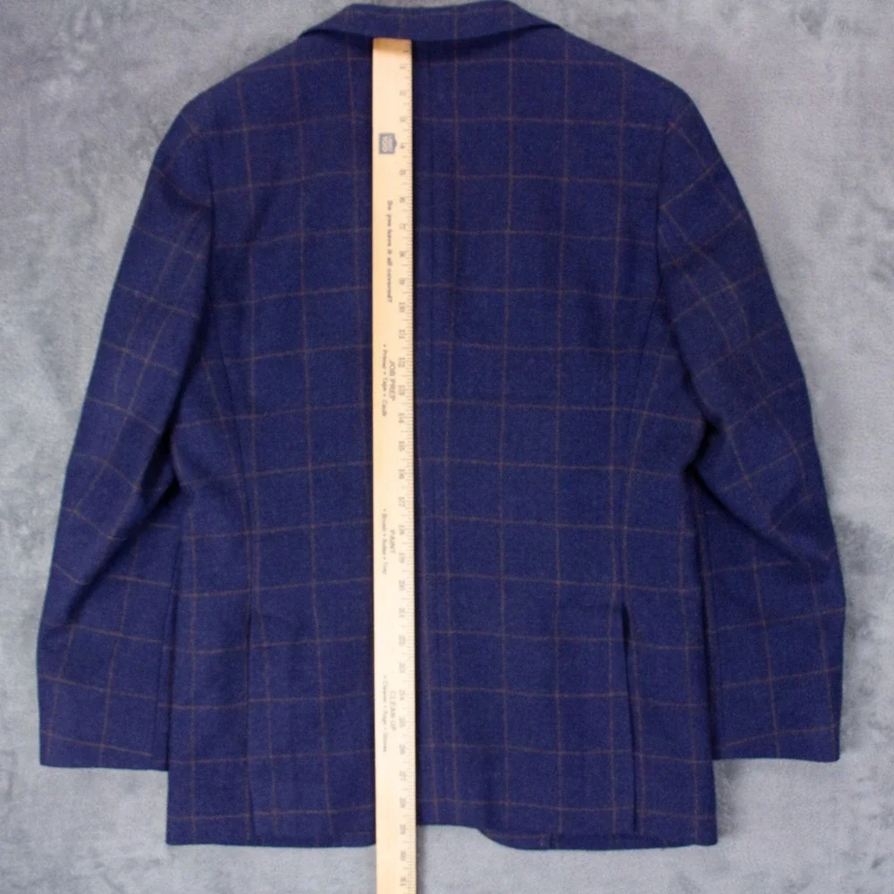 Jos A Bank Mens 41R Slim Fit Unstructured Blue Windowpane Wool Blazer Sport Coat
